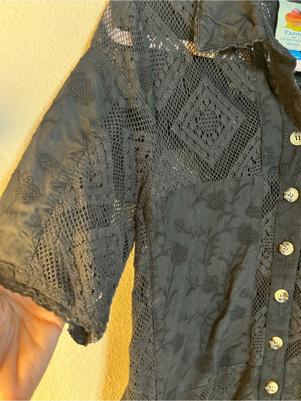 Farm Rio Short Sleeve Black Lace Top Size XS - Picture 5 of 8